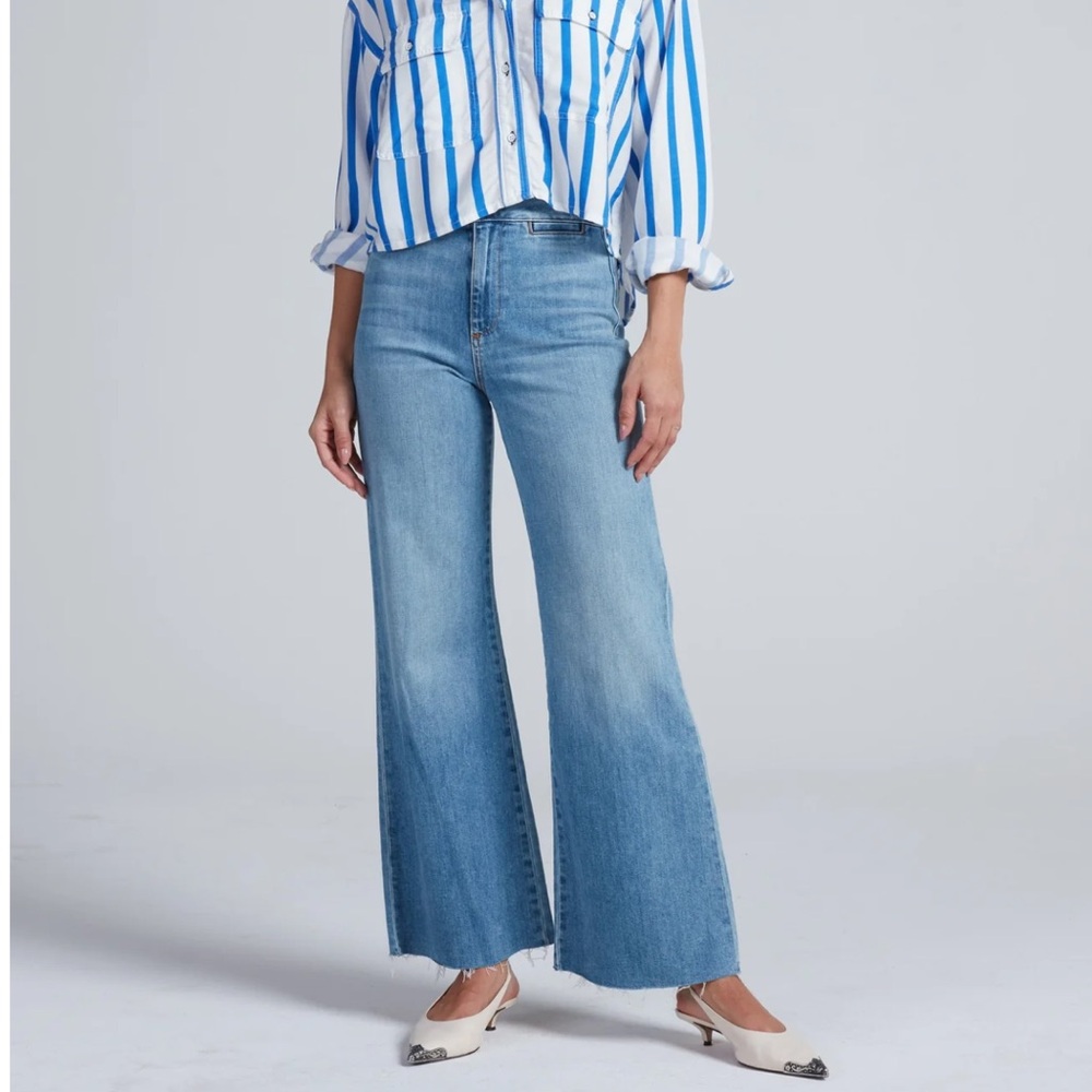 ASKK NY Brighton Crop Wide Leg Jeans High Rise Raw Hem US 29 - Picture 2 of 9